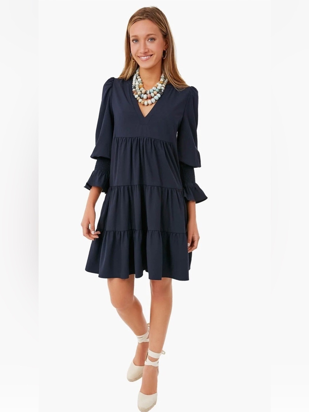 Tuckernuck Pomander Place Navy Blue Tiered Mini Kenzo Dress Size Large